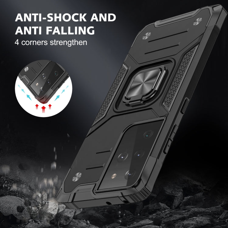 For Samsung Galaxy S21 FE 5G Magnetic Armor Shockproof TPU + PC Phone Case with Metal Ring Holder