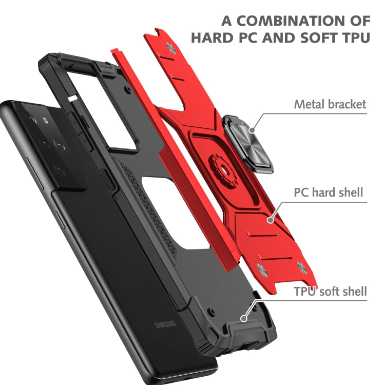 For Samsung Galaxy S21 FE 5G Magnetic Armor Shockproof TPU + PC Phone Case with Metal Ring Holder