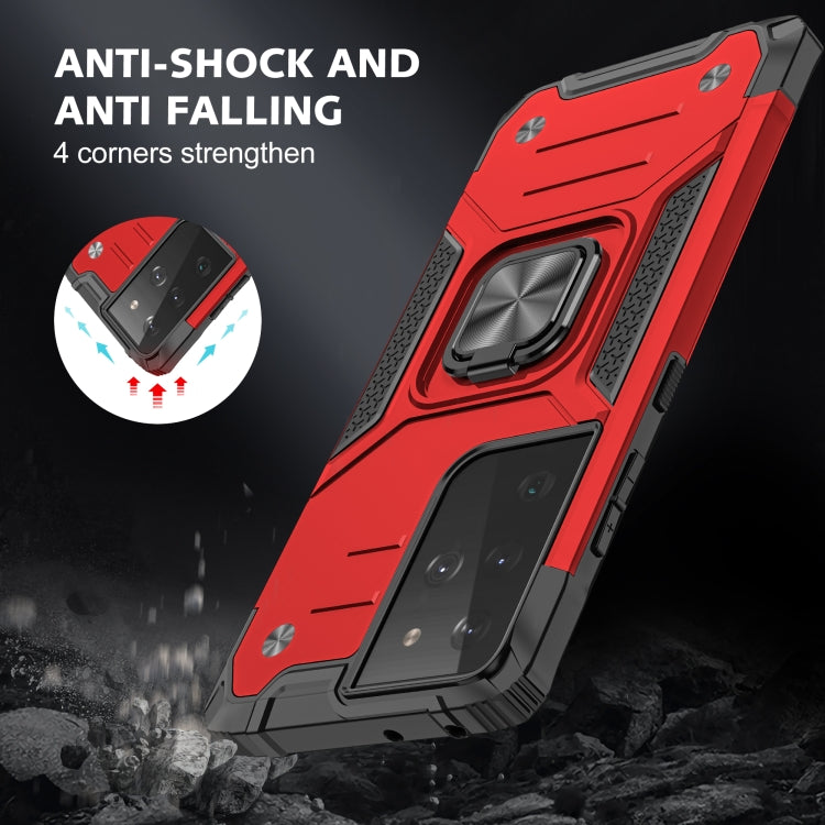 For Samsung Galaxy S21 FE 5G Magnetic Armor Shockproof TPU + PC Phone Case with Metal Ring Holder