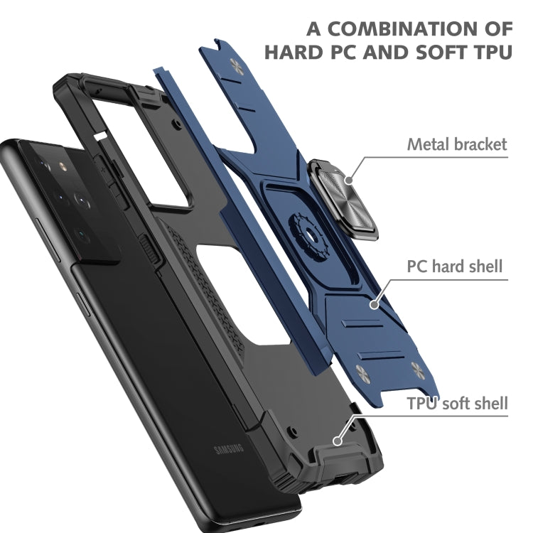 For Samsung Galaxy S21 FE 5G Magnetic Armor Shockproof TPU + PC Phone Case with Metal Ring Holder