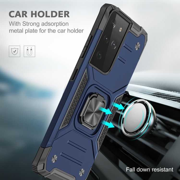 For Samsung Galaxy S21 FE 5G Magnetic Armor Shockproof TPU + PC Phone Case with Metal Ring Holder