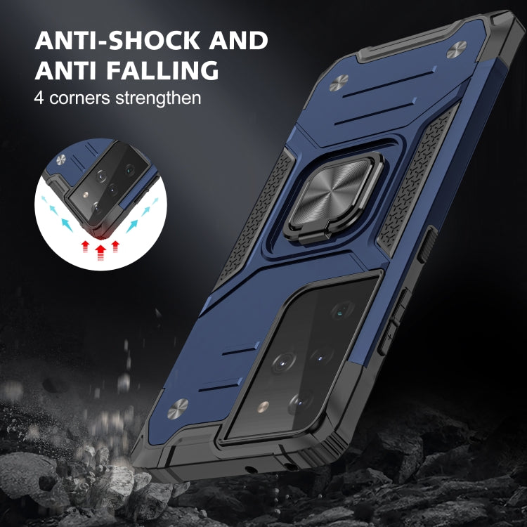 For Samsung Galaxy S21 FE 5G Magnetic Armor Shockproof TPU + PC Phone Case with Metal Ring Holder