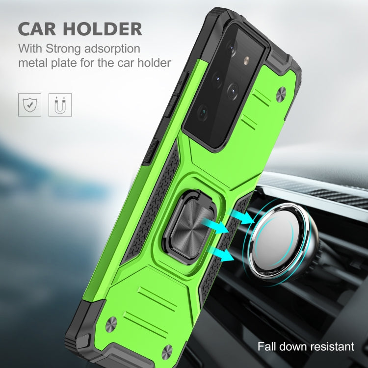 For Samsung Galaxy S21 FE 5G Magnetic Armor Shockproof TPU + PC Phone Case with Metal Ring Holder