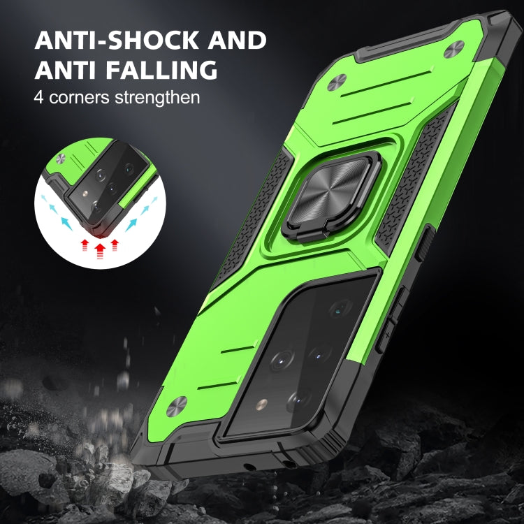 For Samsung Galaxy S21 FE 5G Magnetic Armor Shockproof TPU + PC Phone Case with Metal Ring Holder