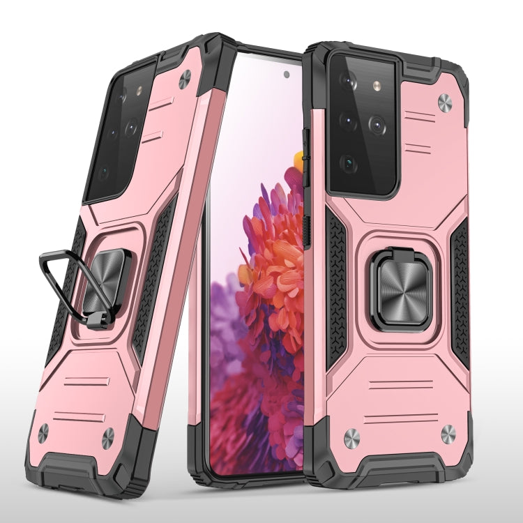 For Samsung Galaxy S21 FE 5G Magnetic Armor Shockproof TPU + PC Phone Case with Metal Ring Holder