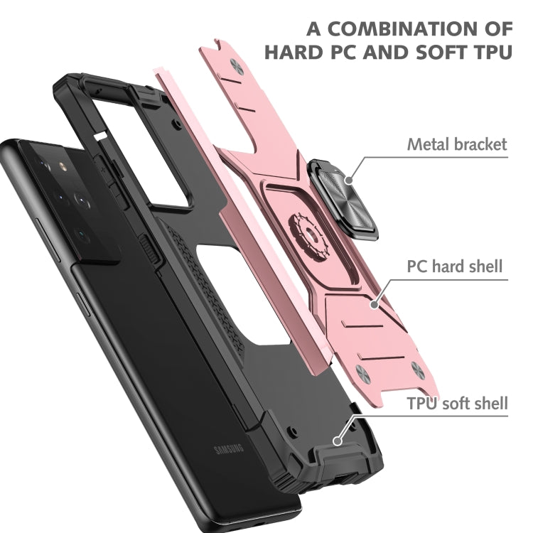 For Samsung Galaxy S21 FE 5G Magnetic Armor Shockproof TPU + PC Phone Case with Metal Ring Holder