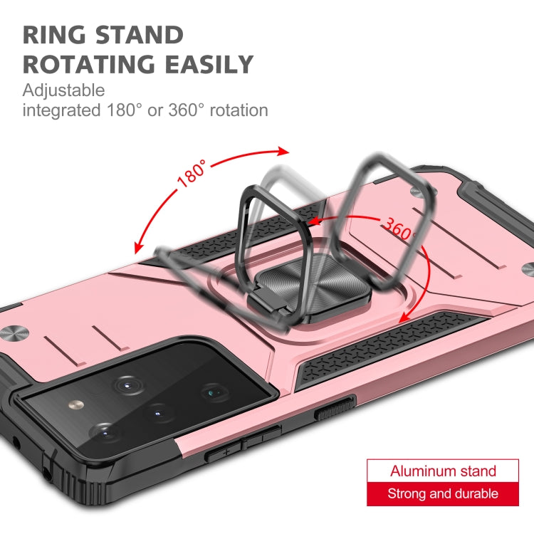 For Samsung Galaxy S21 FE 5G Magnetic Armor Shockproof TPU + PC Phone Case with Metal Ring Holder