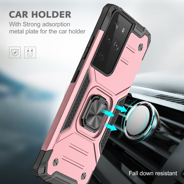 For Samsung Galaxy S21 FE 5G Magnetic Armor Shockproof TPU + PC Phone Case with Metal Ring Holder