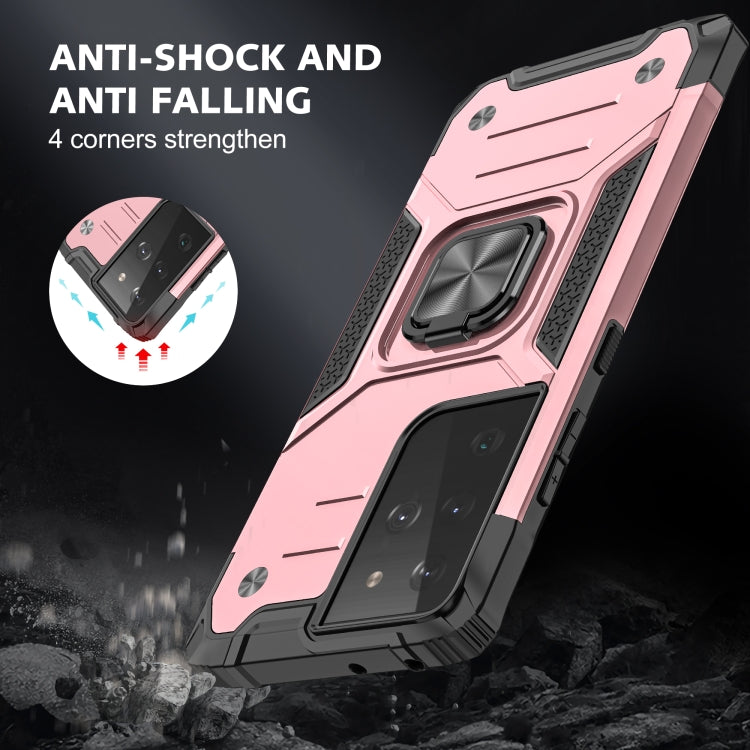 For Samsung Galaxy S21 FE 5G Magnetic Armor Shockproof TPU + PC Phone Case with Metal Ring Holder