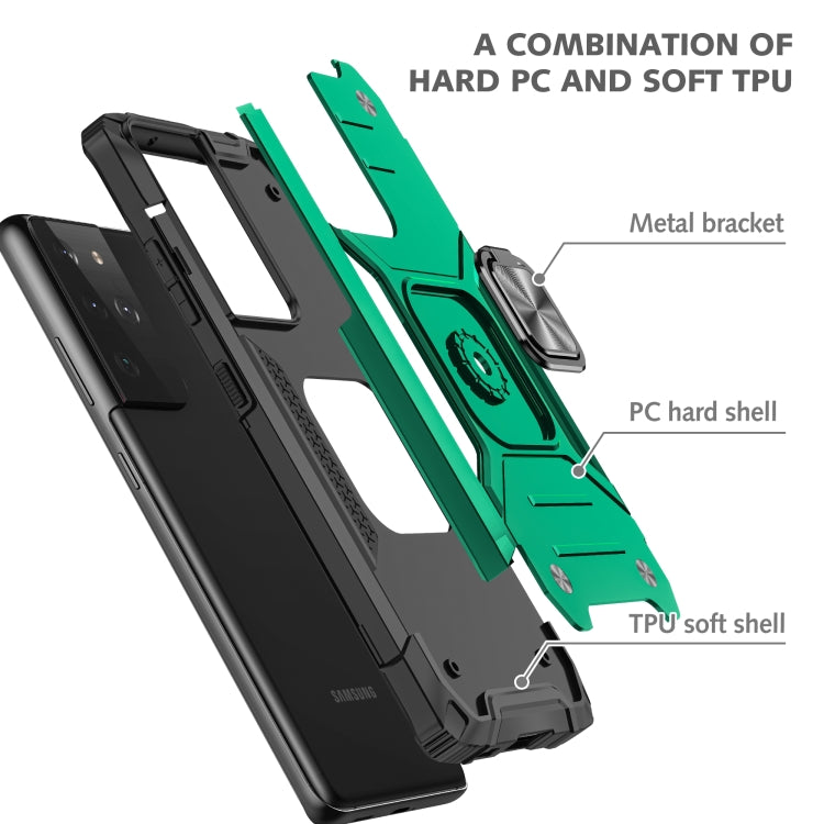 For Samsung Galaxy S21 FE 5G Magnetic Armor Shockproof TPU + PC Phone Case with Metal Ring Holder