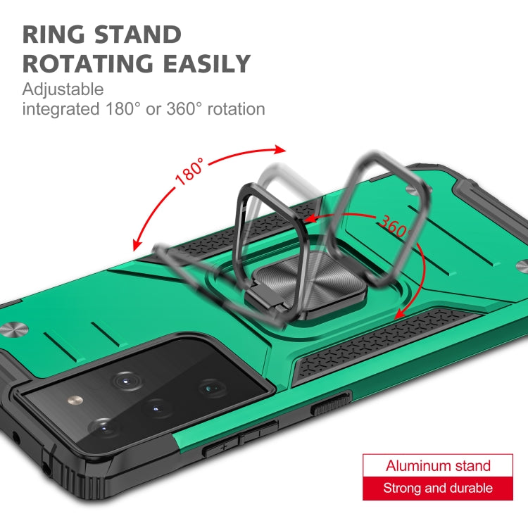 For Samsung Galaxy S21 FE 5G Magnetic Armor Shockproof TPU + PC Phone Case with Metal Ring Holder