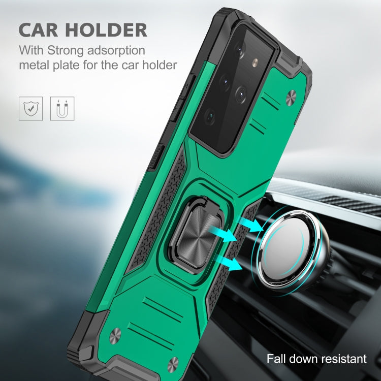 For Samsung Galaxy S21 FE 5G Magnetic Armor Shockproof TPU + PC Phone Case with Metal Ring Holder