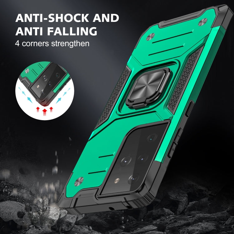 For Samsung Galaxy S21 FE 5G Magnetic Armor Shockproof TPU + PC Phone Case with Metal Ring Holder