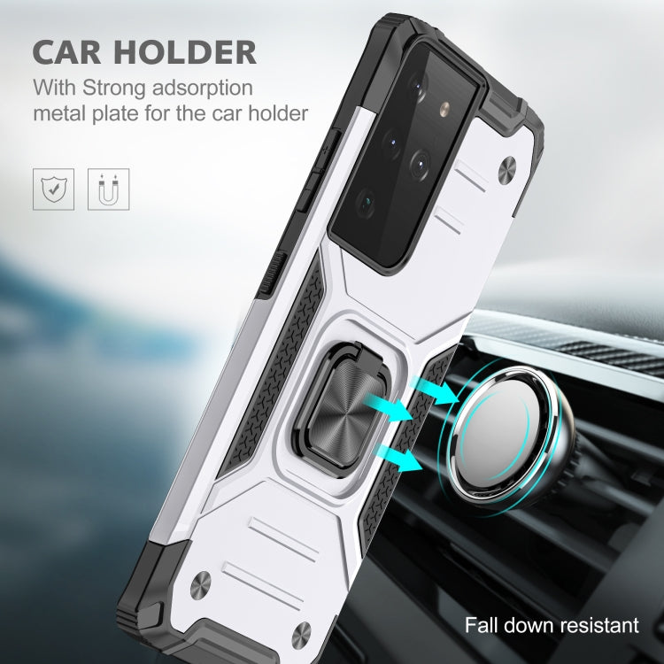 For Samsung Galaxy S21 FE 5G Magnetic Armor Shockproof TPU + PC Phone Case with Metal Ring Holder