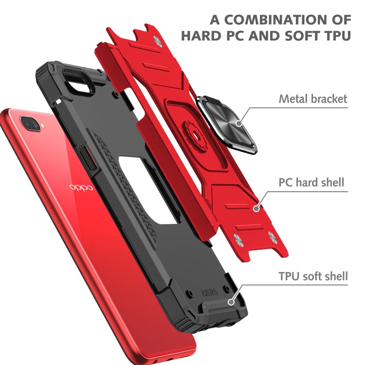 For OPPO A3s Magnetic Armor Shockproof TPU + PC Phone Case with Metal Ring Holder