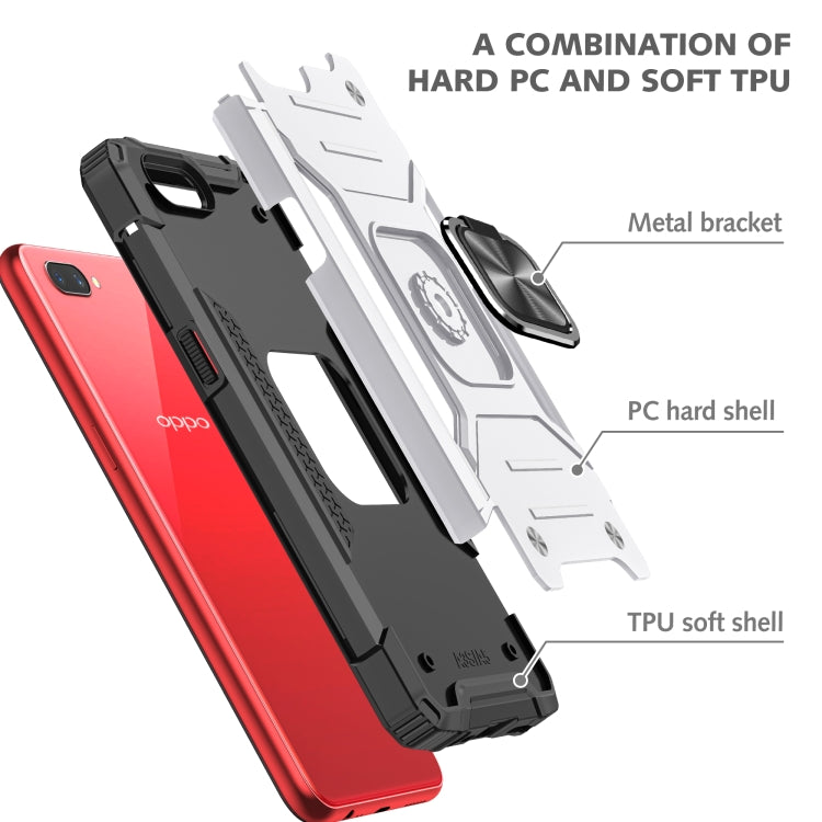 For OPPO A3s Magnetic Armor Shockproof TPU + PC Phone Case with Metal Ring Holder