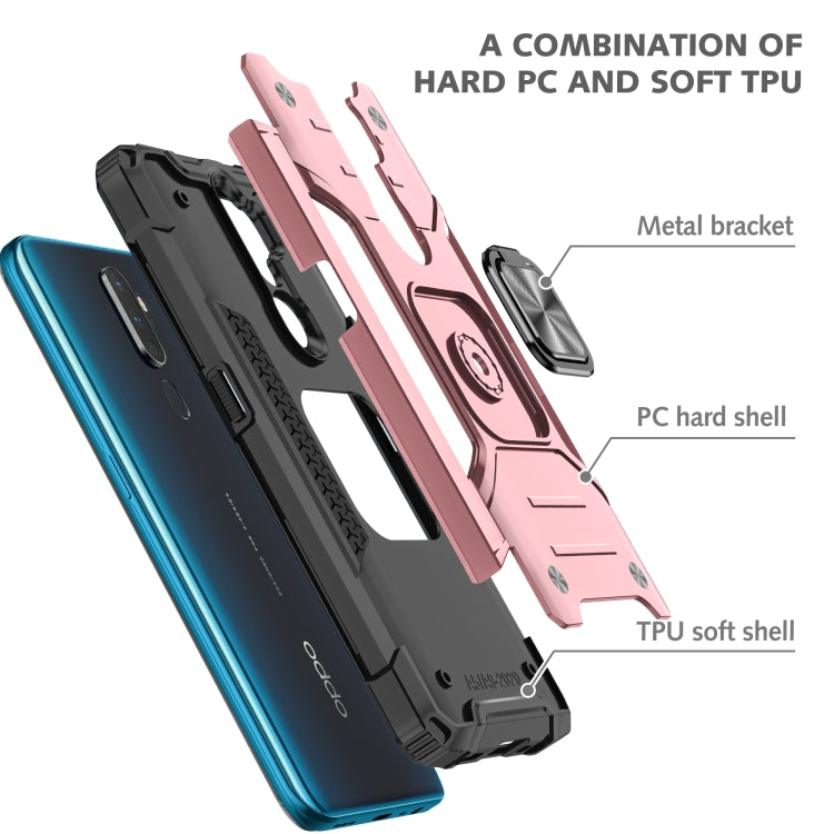 For OPPO A5 & A9 Magnetic Armor Shockproof TPU + PC Phone Case with Metal Ring Holder
