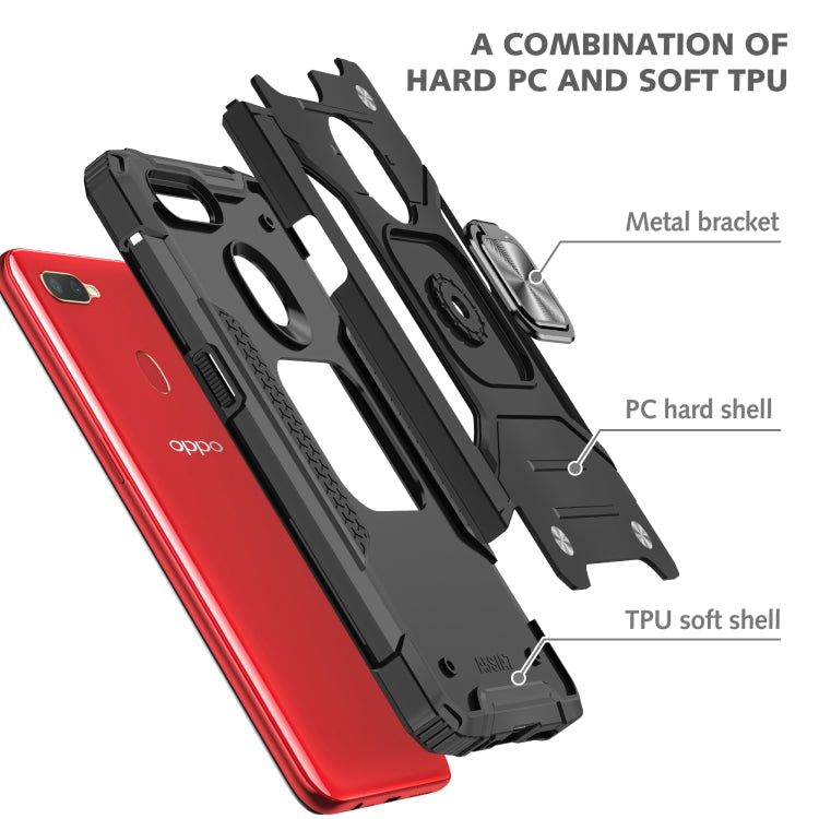 For OPPO A5s & A7 Magnetic Armor Shockproof TPU + PC Phone Case with Metal Ring Holder