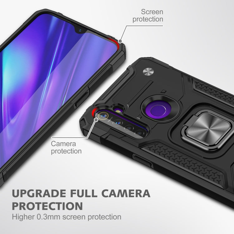 For OPPO Realme 5 Magnetic Armor Shockproof TPU + PC Phone Case with Metal Ring Holder