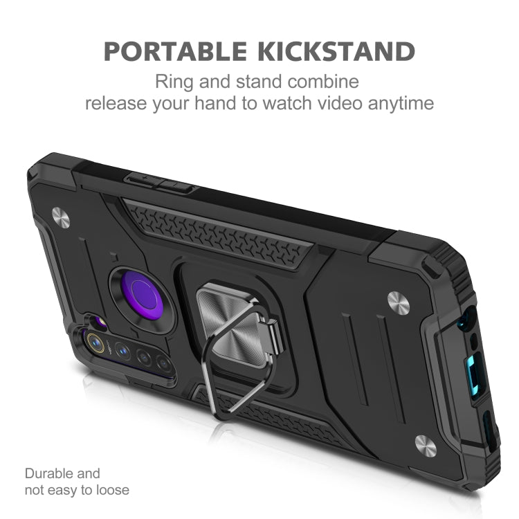 For OPPO Realme 5 Magnetic Armor Shockproof TPU + PC Phone Case with Metal Ring Holder