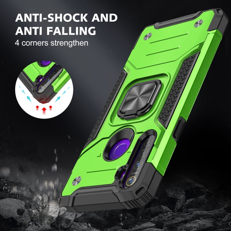 For OPPO Realme 5 Magnetic Armor Shockproof TPU + PC Phone Case with Metal Ring Holder