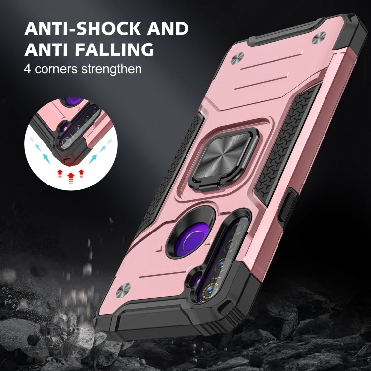 For OPPO Realme 5 Magnetic Armor Shockproof TPU + PC Phone Case with Metal Ring Holder