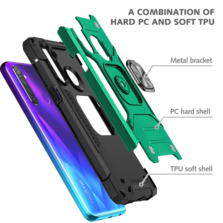 For OPPO Realme 5 Magnetic Armor Shockproof TPU + PC Phone Case with Metal Ring Holder