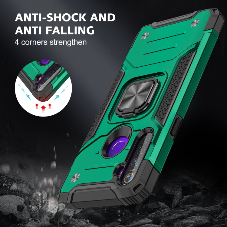 For OPPO Realme 5 Magnetic Armor Shockproof TPU + PC Phone Case with Metal Ring Holder