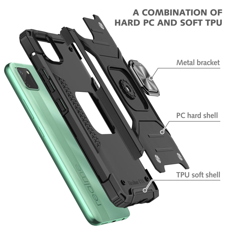 For OPPO Realme C11 Magnetic Armor Shockproof TPU + PC Phone Case with Metal Ring Holder