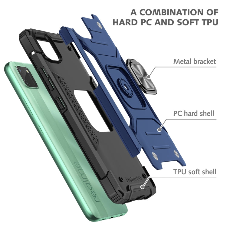 For OPPO Realme C11 Magnetic Armor Shockproof TPU + PC Phone Case with Metal Ring Holder