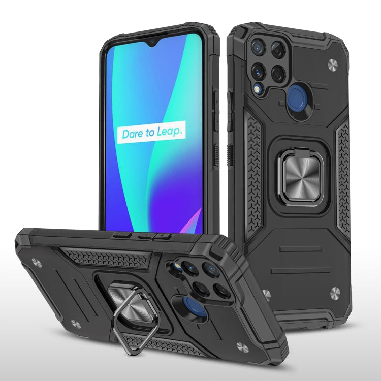 For OPPO Realme C15 Magnetic Armor Shockproof TPU + PC Phone Case with Metal Ring Holder