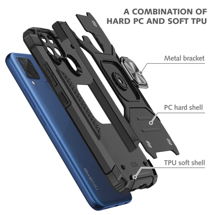 For OPPO Realme C15 Magnetic Armor Shockproof TPU + PC Phone Case with Metal Ring Holder