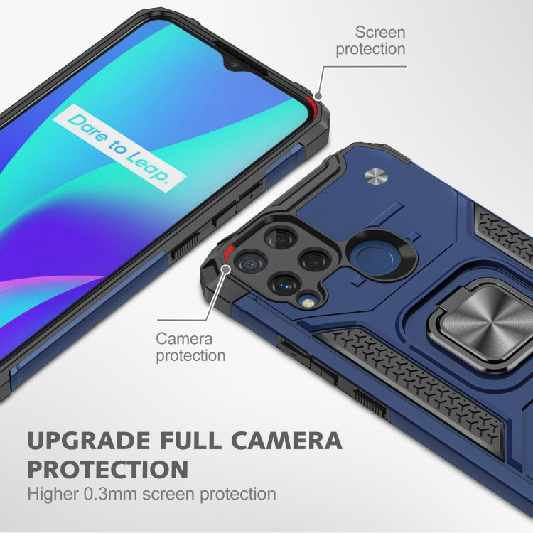 For OPPO Realme C15 Magnetic Armor Shockproof TPU + PC Phone Case with Metal Ring Holder
