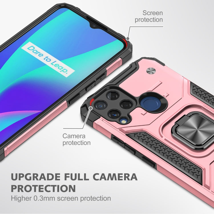 For OPPO Realme C15 Magnetic Armor Shockproof TPU + PC Phone Case with Metal Ring Holder
