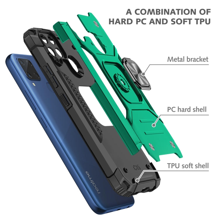 For OPPO Realme C15 Magnetic Armor Shockproof TPU + PC Phone Case with Metal Ring Holder