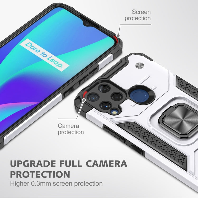 For OPPO Realme C15 Magnetic Armor Shockproof TPU + PC Phone Case with Metal Ring Holder