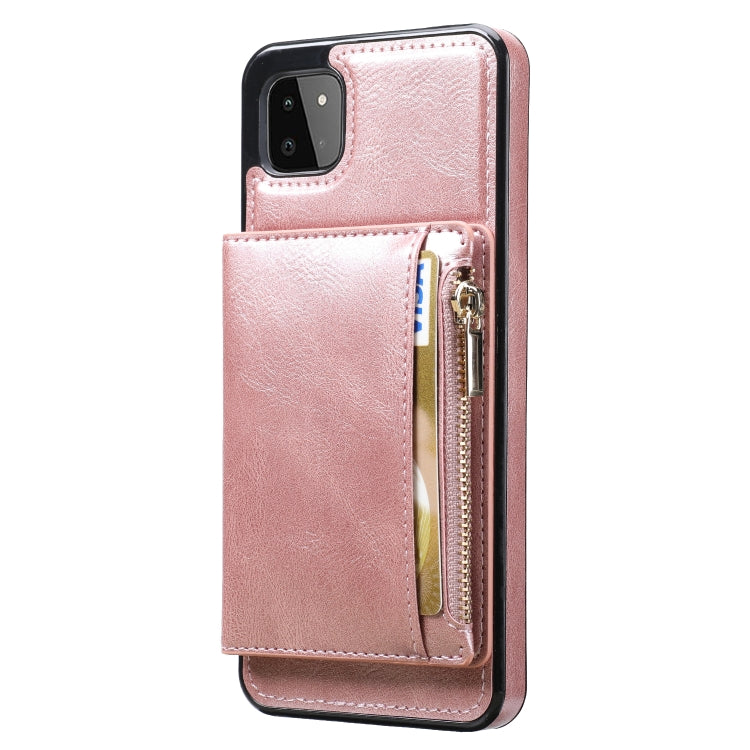 For Samsung Galaxy A22 Zipper Wallet Bag PU Back Cover Shockrpoof Phone Case with Holder & Card Slots & Wallet