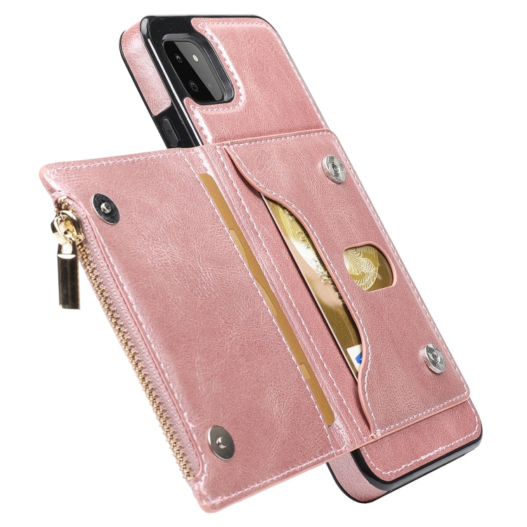 For Samsung Galaxy A22 Zipper Wallet Bag PU Back Cover Shockrpoof Phone Case with Holder & Card Slots & Wallet
