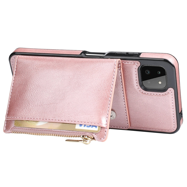For Samsung Galaxy A22 Zipper Wallet Bag PU Back Cover Shockrpoof Phone Case with Holder & Card Slots & Wallet