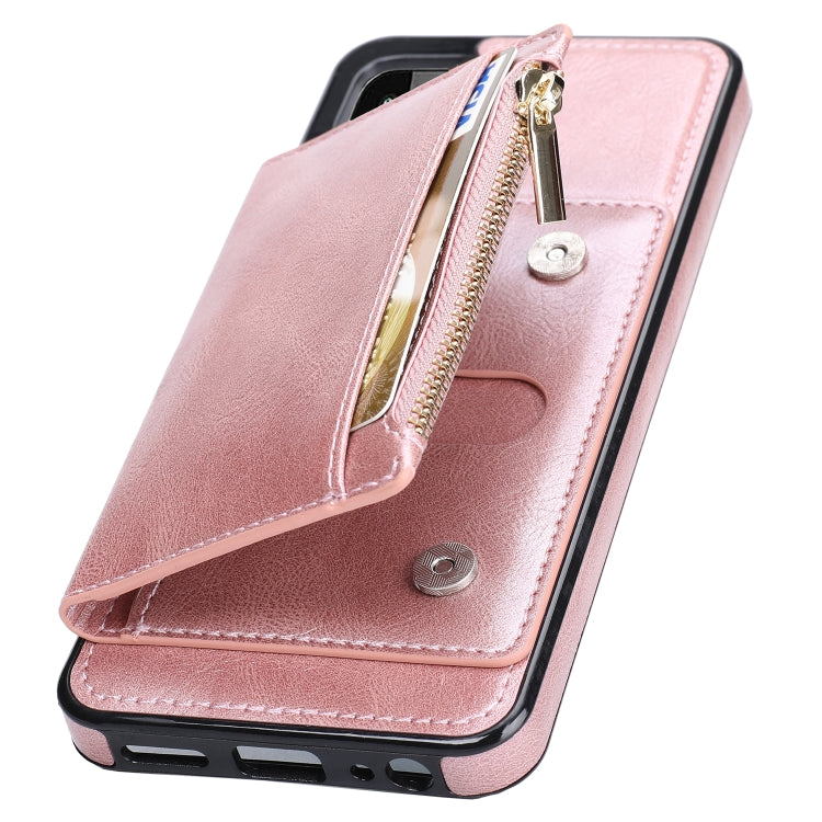 For Samsung Galaxy A22 Zipper Wallet Bag PU Back Cover Shockrpoof Phone Case with Holder & Card Slots & Wallet