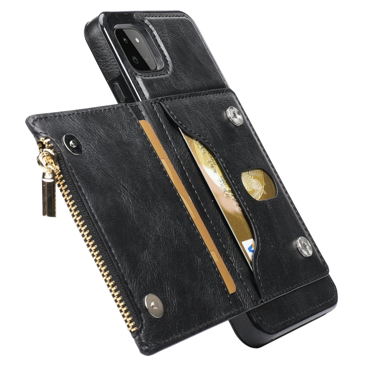 For Samsung Galaxy A22 Zipper Wallet Bag PU Back Cover Shockrpoof Phone Case with Holder & Card Slots & Wallet