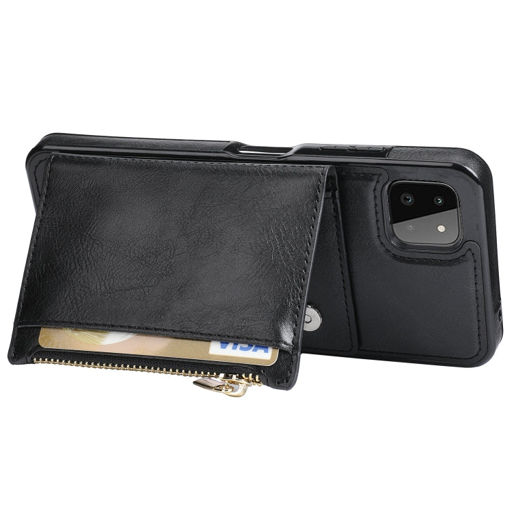 For Samsung Galaxy A22 Zipper Wallet Bag PU Back Cover Shockrpoof Phone Case with Holder & Card Slots & Wallet
