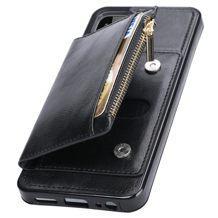 For Samsung Galaxy A22 Zipper Wallet Bag PU Back Cover Shockrpoof Phone Case with Holder & Card Slots & Wallet