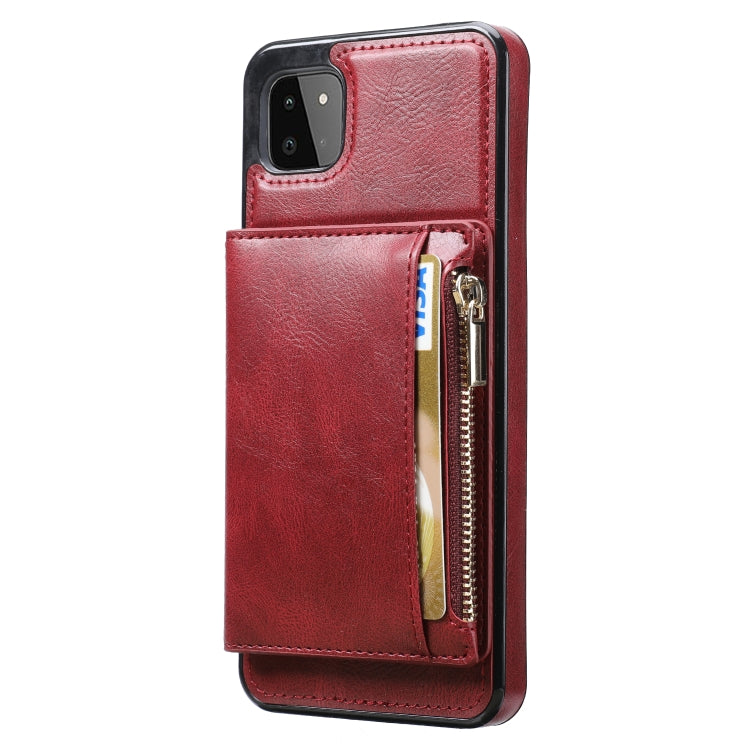 For Samsung Galaxy A22 Zipper Wallet Bag PU Back Cover Shockrpoof Phone Case with Holder & Card Slots & Wallet
