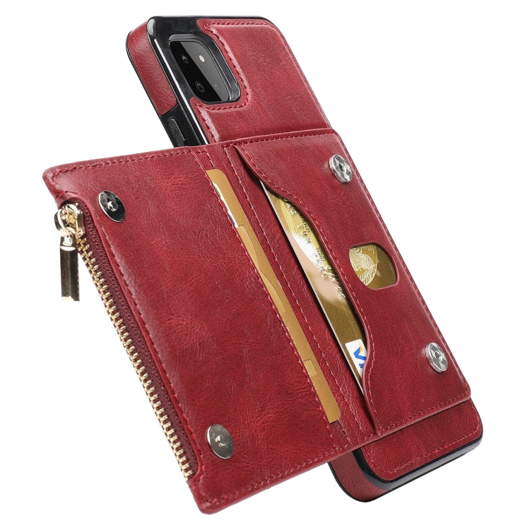 For Samsung Galaxy A22 Zipper Wallet Bag PU Back Cover Shockrpoof Phone Case with Holder & Card Slots & Wallet