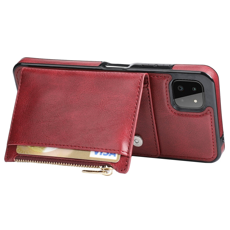 For Samsung Galaxy A22 Zipper Wallet Bag PU Back Cover Shockrpoof Phone Case with Holder & Card Slots & Wallet