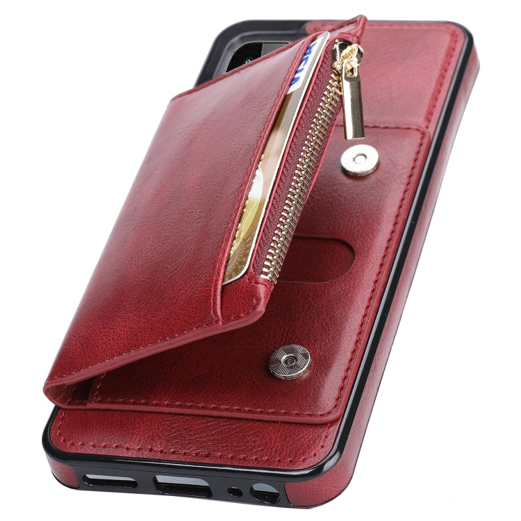 For Samsung Galaxy A22 Zipper Wallet Bag PU Back Cover Shockrpoof Phone Case with Holder & Card Slots & Wallet