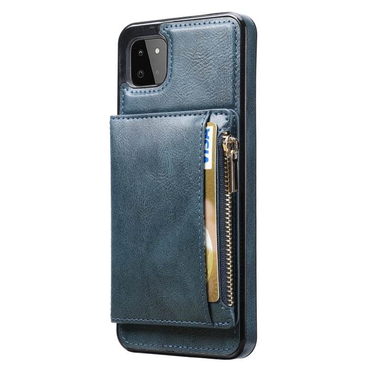 For Samsung Galaxy A22 Zipper Wallet Bag PU Back Cover Shockrpoof Phone Case with Holder & Card Slots & Wallet