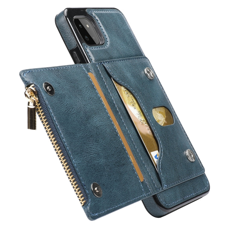 For Samsung Galaxy A22 Zipper Wallet Bag PU Back Cover Shockrpoof Phone Case with Holder & Card Slots & Wallet