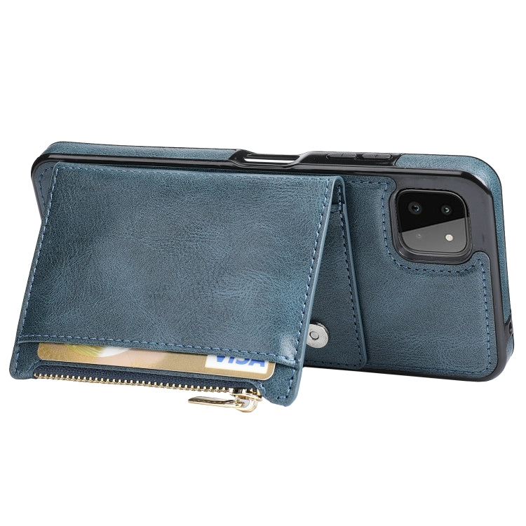 For Samsung Galaxy A22 Zipper Wallet Bag PU Back Cover Shockrpoof Phone Case with Holder & Card Slots & Wallet